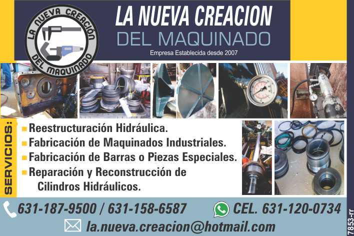 Reestructuracion Hidraulica, Fabricacion de Maquinados Industriales, Fabricacion de Barras o Piezas Especiales. Reparacion y Reconstruccion de Cilindros Hidraulicos.